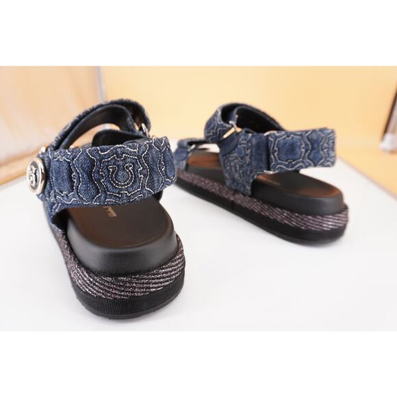 Salvatore Ferragamo Kalie Gal QT Denim Logo Sandal SZ 9.5 C Button $850 NIB - Picture 7 of 9